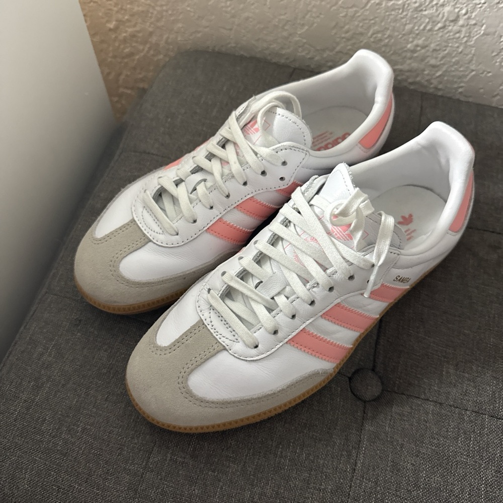 Adidas Women's White and Pink Sneakers